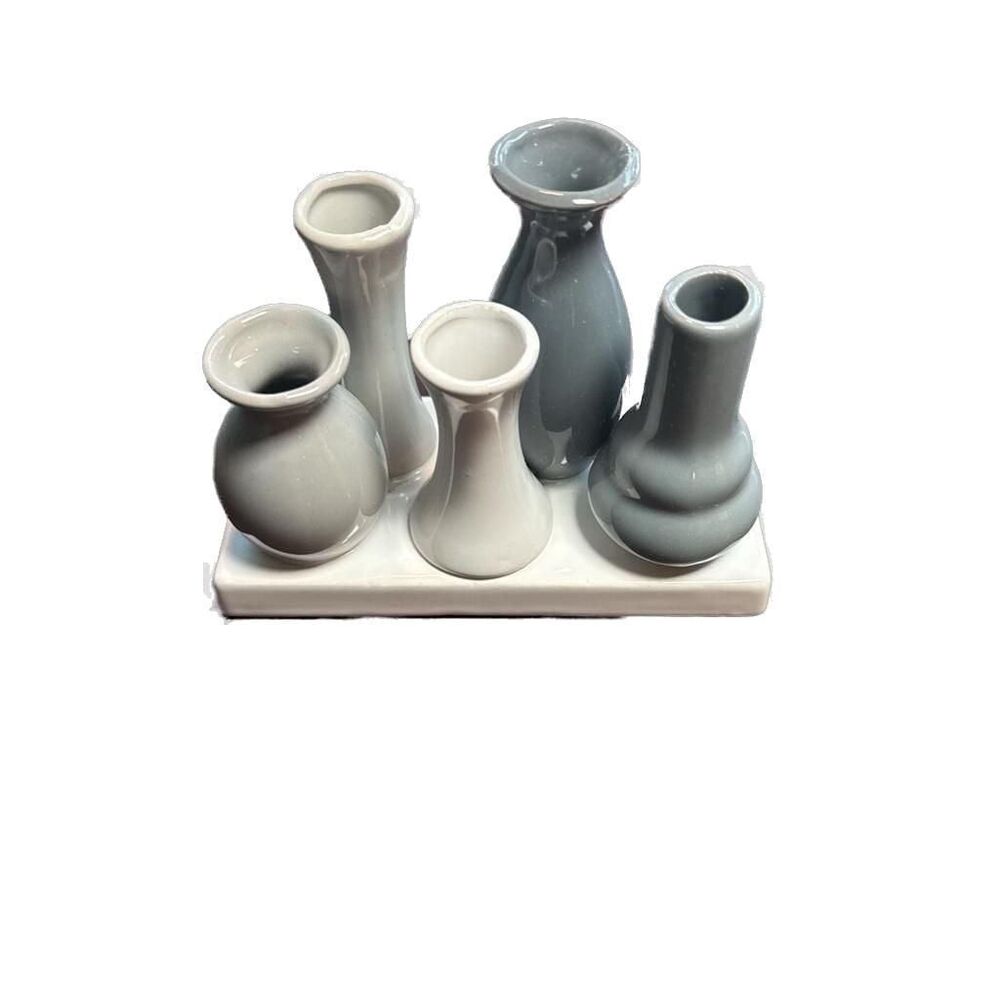 West Elm Teeny Connected 5 Bud Vase Display - Gray and White Tones